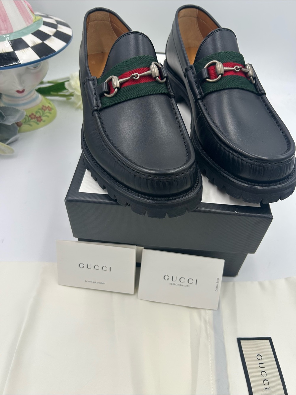 Men's Gucci lug sole web stripe horse bit loafers size 9 fits 9.5 US made Italy - Picture 3 of 11
